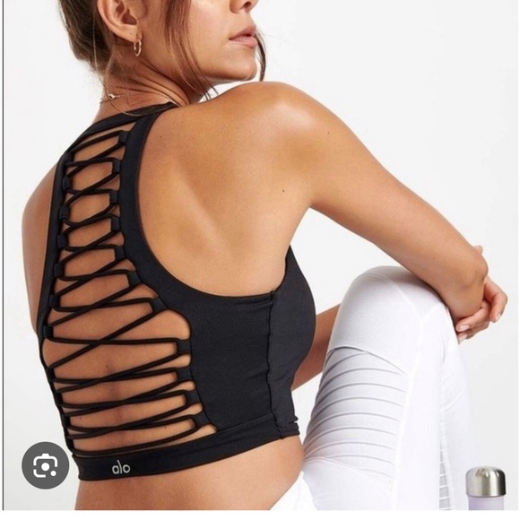 ALO Yoga Deep Blue High-Neck Crop Top - Picture 1 of 6